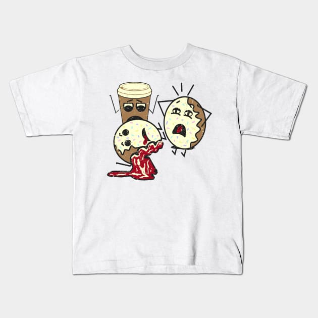 Funny Coffee Cup & Jelly Donuts Panic Attack Kids T-Shirt by Etopix